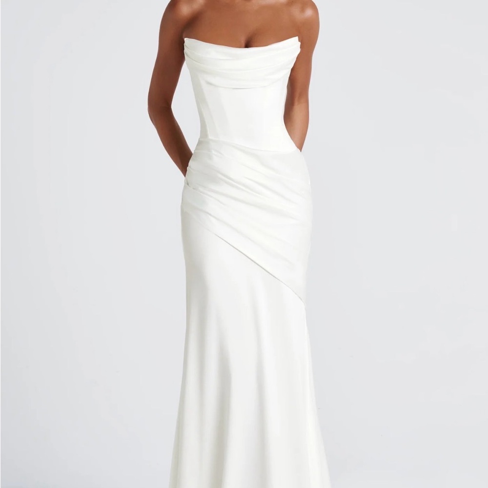 Baby boo Satin White Strapless Evening Gown